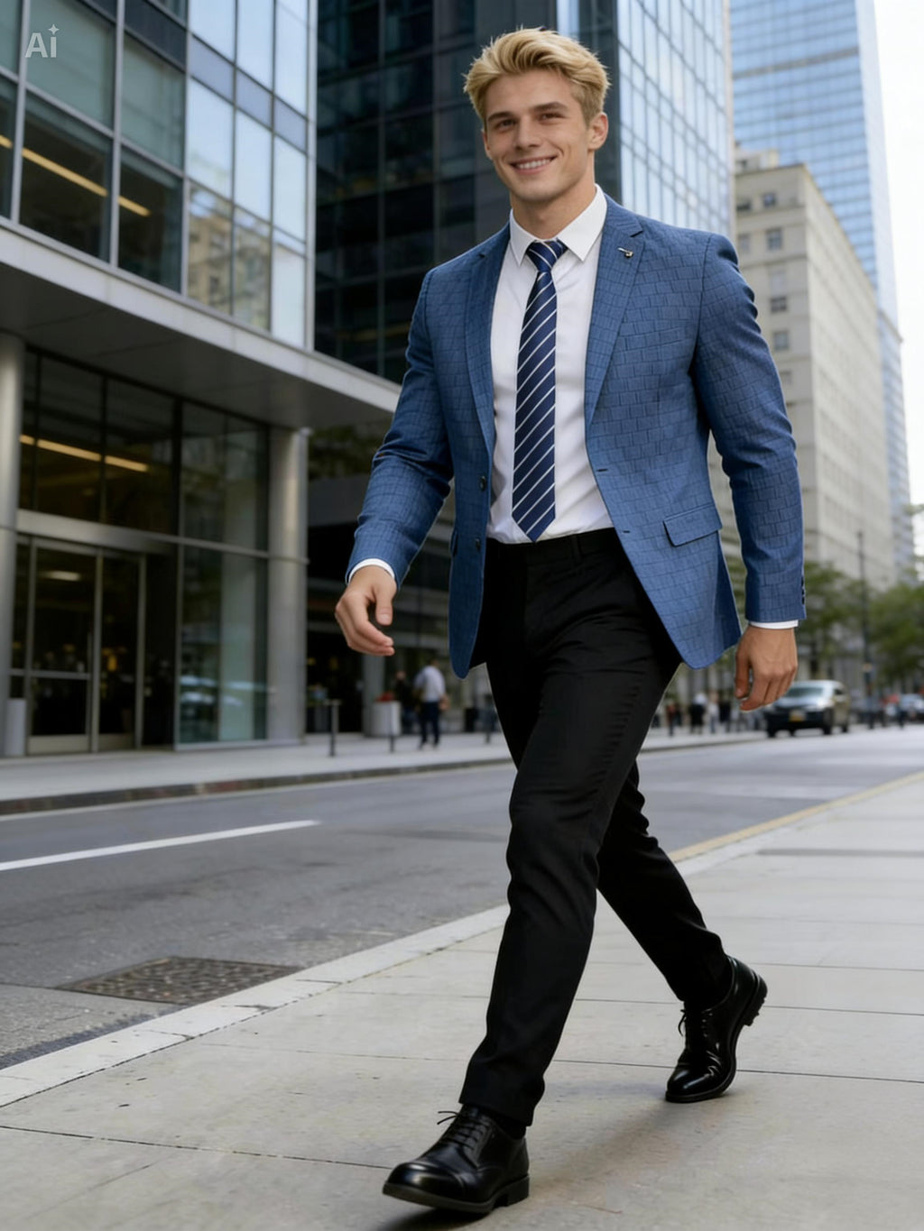 Men’s Steel Blue Textured Slim Fit Blazer