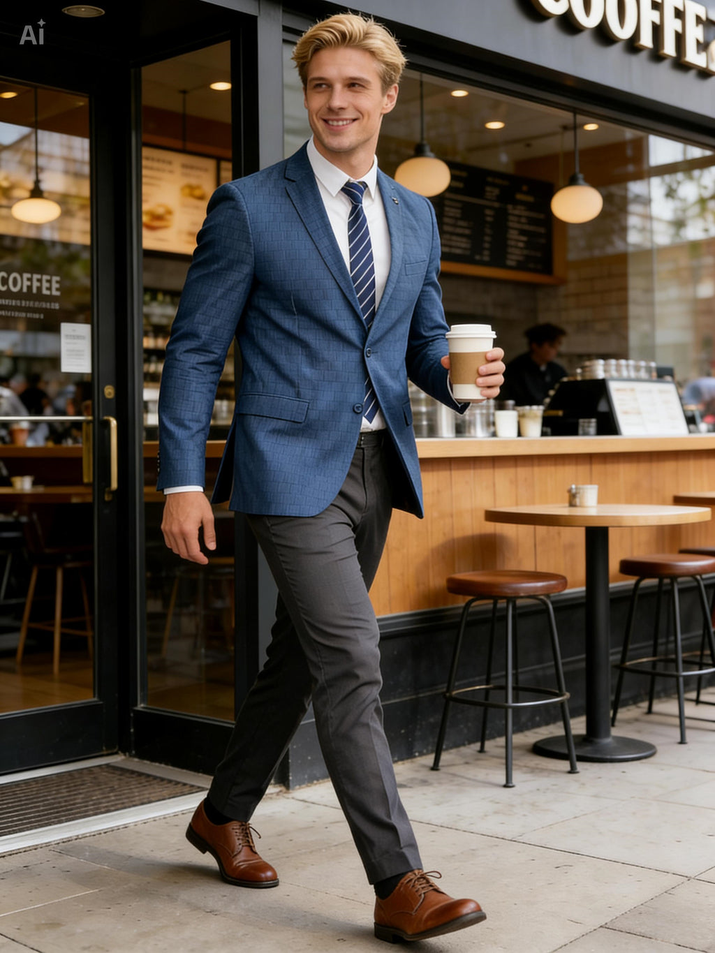 Men’s Steel Blue Textured Slim Fit Blazer